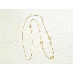 Vintage Long Gold Tone Chain Ivory Faux Pearl Necklace, Over The Head,Feminine,